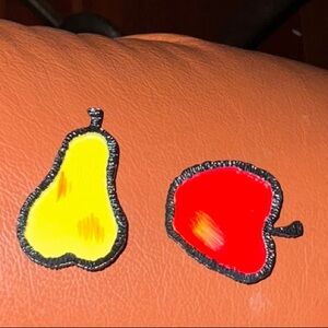 Lorelei Signed Metal and Enamel Apple and Pear Pin Brooch Vintage